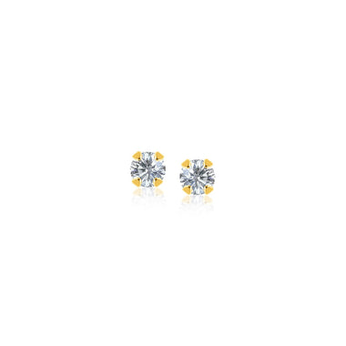 14k Yellow Gold Stud Earrings with Faceted White Cubic Zirconia - 0