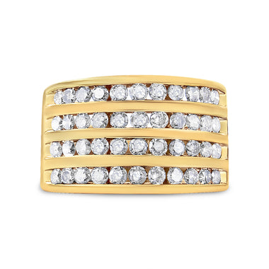 10K Yellow Gold Plated .925 Sterling Silver 1 1/2 Cttw Diamond 4 Row Channel Band Ring (Champagne Color, I2-I3 Clarity) Size 7 - 0