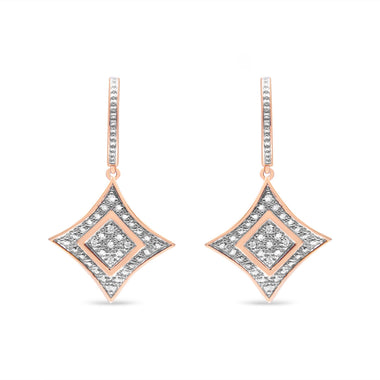 14K Rose Gold Plated .925 Sterling Silver Round-Cut Diamond Accent Dangle Rhombus Earrings (H-I Color, I2-I3 Clarity) - 0