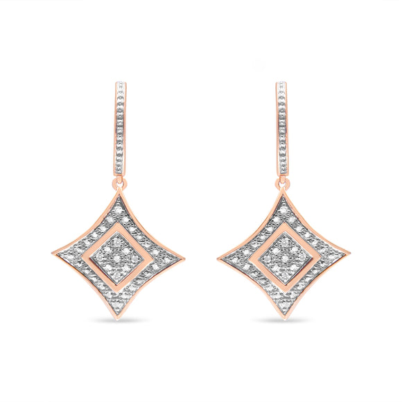 14K Rose Gold Plated .925 Sterling Silver Round-Cut Diamond Accent Dangle Rhombus Earrings (H-I Color, I2-I3 Clarity)