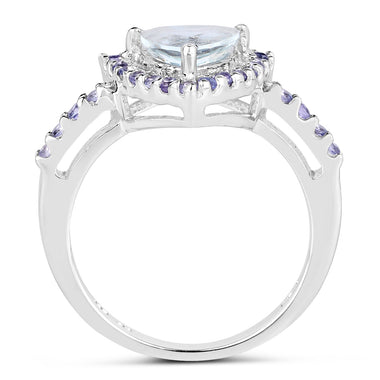 1.41 Carat Genuine Aquamarine & Tanzanite .925 Sterling Silver Ring - 0