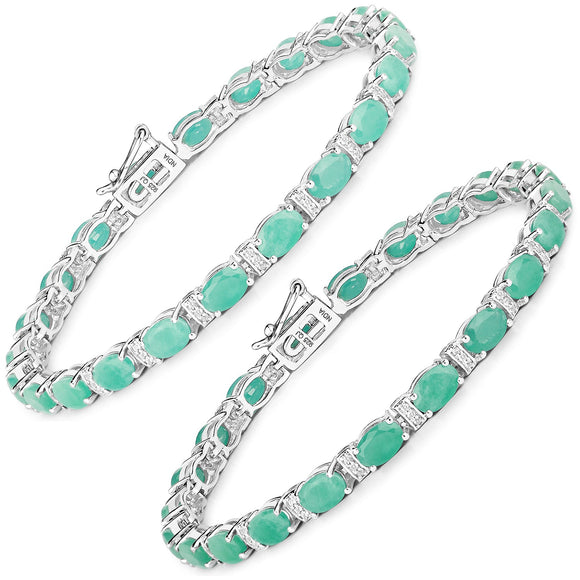 10.47 Carat Genuine Emerald and White Topaz .925 Sterling Silver Bracelet