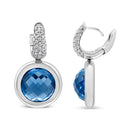 18K White Gold Bezel Set 11mm Blue Topaz and 1/2 Cttw Invisible Set Diamond Bale Dangle Earrings (F-G Color, VS1-VS2 Clarity)-3