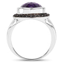 5.35 Carat Genuine Amethyst and Black Spinel .925 Sterling Silver Ring-2