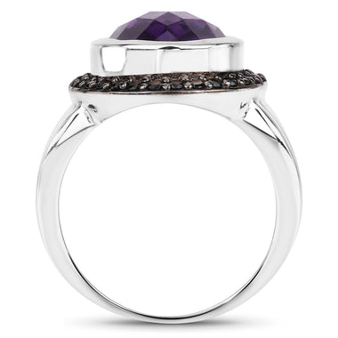 5.35 Carat Genuine Amethyst and Black Spinel .925 Sterling Silver Ring - 0
