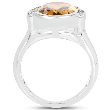 5.05 Carat Genuine Citrine and White Diamond .925 Sterling Silver Ring - 0