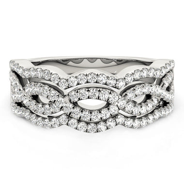 Diamond Studded Ring with Four Curves in 14k White Gold (5/8 cttw) - 0