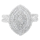 .925 Sterling Silver 1.0 Cttw Round & Baguette-Cut Diamond Marquise-Shaped Cluster Triple Stepped Halo Cocktail Fashion Ring (I-J Color, I2-I3 Clarity) - Size 7-4