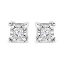 .925 Sterling Silver 1/2 Cttw Miracle Set Princess-cut Diamond Solitaire Stud Earrings (I-J Color, SI1-SI2 Clarity)-2
