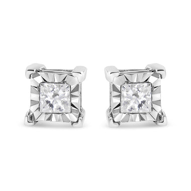 .925 Sterling Silver 1/2 Cttw Miracle Set Princess-cut Diamond Solitaire Stud Earrings (I-J Color, SI1-SI2 Clarity) - 0
