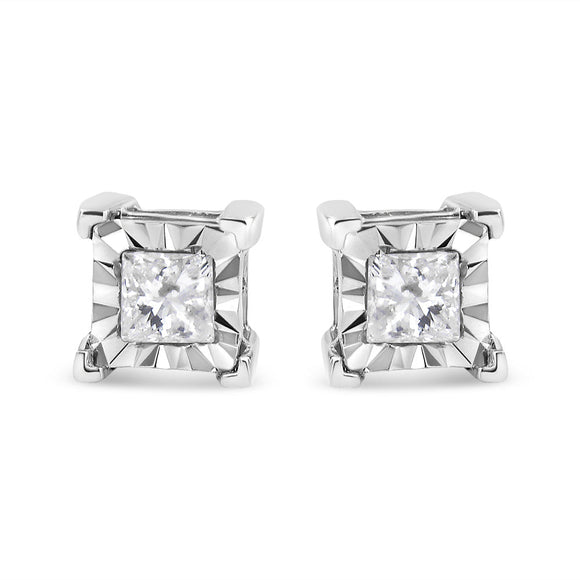 .925 Sterling Silver 1/2 Cttw Miracle Set Princess-cut Diamond Solitaire Stud Earrings (H-I Color, SI2-I1 Clarity)