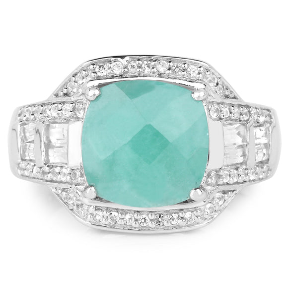 4.09 Carat Genuine Emerald and White Topaz .925 Sterling Silver Ring