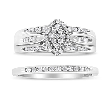 .925 Sterling Silver 1/2 Cttw Round and Baguette-Cut Diamond Engagement Bridal Set (I-J Color, I1-I2 Clarity) - Size 7 - 0