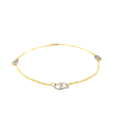 14k Two Tone Gold Entwined Heart Stationed Anklet - 0