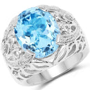 11.29 Carat Genuine Blue Topaz and White Topaz .925 Sterling Silver Ring-1