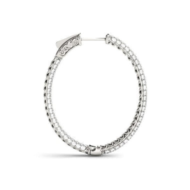 14k White Gold Diamond Hoop Double Sided Three Row Earrings (2 cttw) - 0