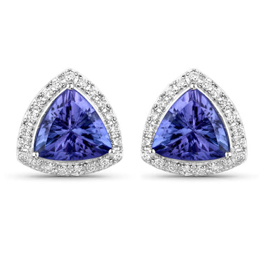 3.82 Carat Genuine Tanzanite and White Diamond 14K White Gold Earrings