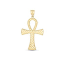 14k Yellow Gold High Polish Textured Ankh Pendant-2