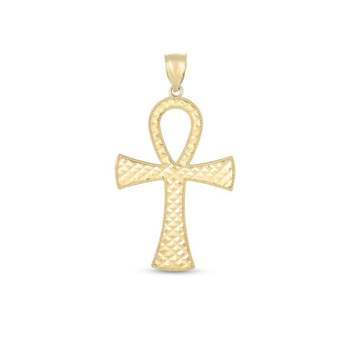 14k Yellow Gold High Polish Textured Ankh Pendant - 0