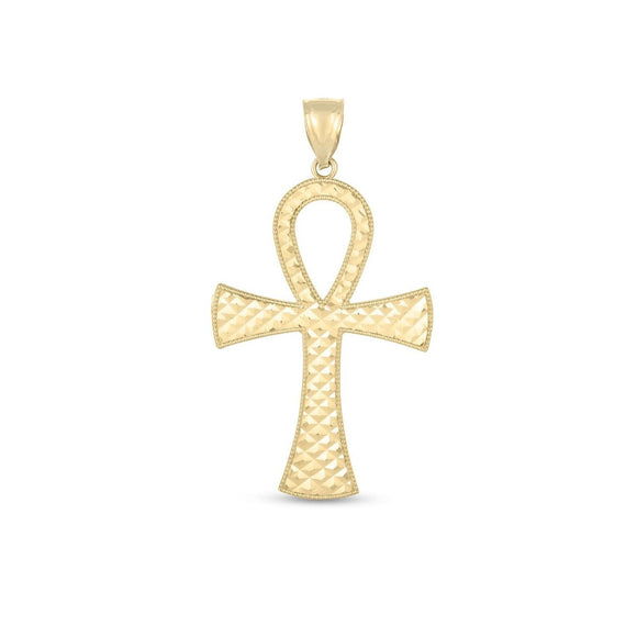 14k Yellow Gold High Polish Textured Ankh Pendant