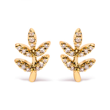 10K Yellow Gold 1/10 Cttw Diamond Accented Leaf and Branch Stud Earrings (H-I Color, I1-I2 Clarity)