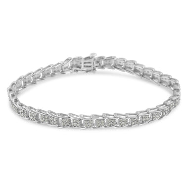 10k White Gold 2 cttw Diamond Fan-Shaped Link Tennis Bracelet (I-J Clarity, I3 Color) - Size 7.25" - 0
