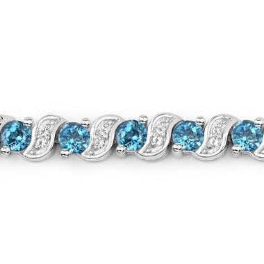 1.34 Carat Genuine London Blue Topaz and White Topaz .925 Sterling Silver Bracelet - 0