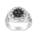 .925 Sterling Silver 1/4 Cttw White and Black Treated Diamond Halo Cluster Ring for Men (I-J Color, I3 Clarity) - Size 10-2