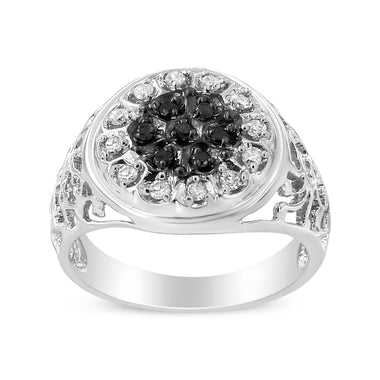 .925 Sterling Silver 1/4 Cttw White and Black Treated Diamond Halo Cluster Ring for Men (I-J Color, I3 Clarity) - Size 10 - 0