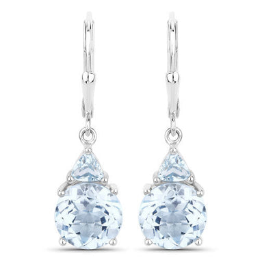 7.52 Carat Genuine Baby Swiss Blue Topaz and Blue Topaz .925 Sterling Silver Earrings