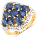 3.39 Carat Genuine Blue Sapphire and White Diamond .925 Sterling Silver Ring-1