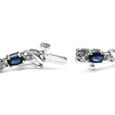 10K White Gold 5x4mm Oval Sapphire Gemstone and 1/10 Cttw Diamond Prong Set "X" Link Bracelet - Size 7" (H-I Color, SI1-SI2 Clarity)-2