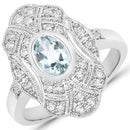 1.02 Carat Genuine Aquamarine and White Topaz .925 Sterling Silver Ring-1