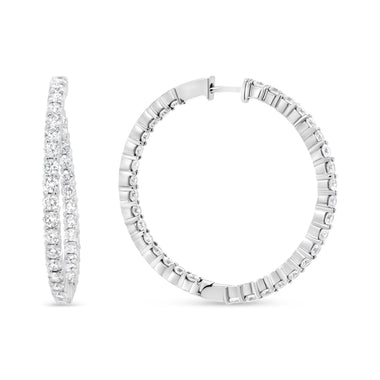 18K White Gold 3 5/8 Cttw Round Diamond Curved Inside-Outside Hoop Earrings (F-G Color, VS1-VS2 Clarity) - 0