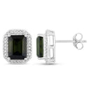 3.57 Carat Genuine Green Tourmaline and White Diamond 14K White Gold Earrings-2