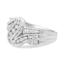 10K White Gold Ring 3/4 Cttw Round and Baguette-Cut Diamond Bypass Ring (H-I Color, I2-I3 Clarity) - Size 6-3