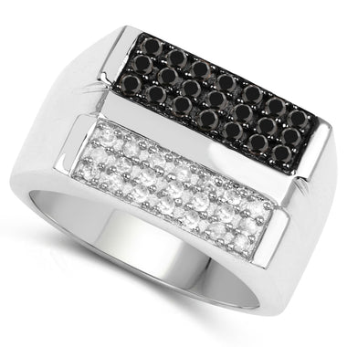 0.64 Carat Genuine Black Diamond and White Diamond .925 Sterling Silver Ring - 0