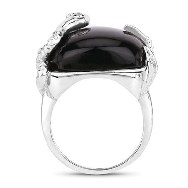 21.04 Carat Genuine Black Onyx and White Topaz .925 Sterling Silver Ring - 0