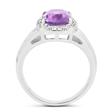 2.13 Carat Genuine  Amethyst and White Topaz .925 Sterling Silver Ring - 0