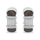 18K White Gold Flash Plated .925 Sterling Silver Clear Graphite Grey Enamel 5/8 Cttw Round Diamonds Huggie Hoop Earrings (F-G Color, VS1-VS2 Clarity)-2