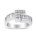 14K White Gold 1 1/2 Cttw Invisible-Set Princess and Channel-Set Baguette Diamond Geometric Bypass Ring Band (G-H Color, SI2-I1 Clarity) - Ring Size 7-2