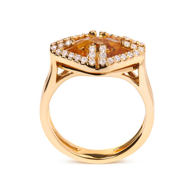 14K Yellow Gold Marquise-Cut Yellow Citrine and 1/3 Cttw Diamond Halo Cocktail Ring (G-H Color, SI1-SI2 Clarity) - Size 7 - 0