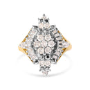 10K Yellow Gold 1 Cttw Round and Baguette cut Diamond Cluster and Rhombus Halo Ring (H-I Color, I1-I2 Clarity) - Ring Size 7-1