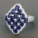 3.48 Carat Genuine Blue Sapphire and White Zircon .925 Sterling Silver Ring-4
