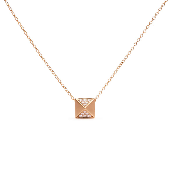 14K Yellow Gold 1/4 Cttw Diamond Matte Finished Pyramid Pendant Necklace (G-H Color, SI1-SI2 Clarity) - 18 Inches