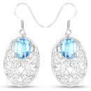 10.72 Carat Genuine Blue Topaz .925 Sterling Silver Earrings-1