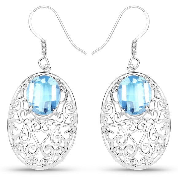 10.72 Carat Genuine Blue Topaz .925 Sterling Silver Earrings