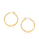 14k Yellow Gold Slender Hoop Earring with Diamond-Cut Finish (25mm Diameter)-1