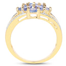 14K Yellow Gold Plated 1.59 Carat Genuine Tanzanite and White Topaz .925 Sterling Silver Ring-2