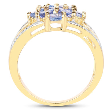 14K Yellow Gold Plated 1.59 Carat Genuine Tanzanite and White Topaz .925 Sterling Silver Ring - 0